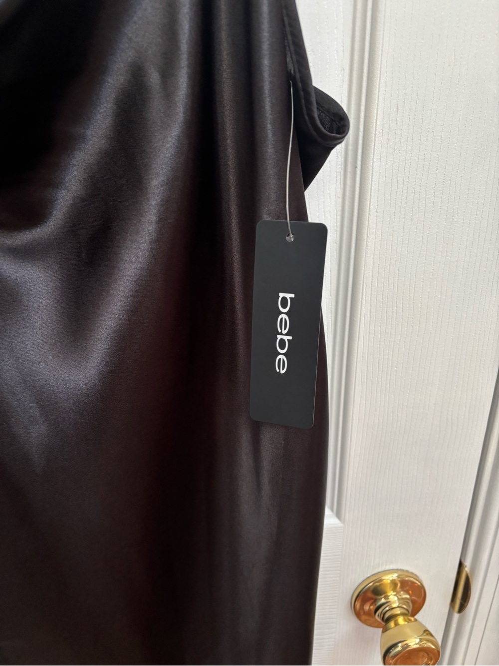 bebe Black Satin Like Cowl Neck Sleeveless Midi Slip Dress, Size XL, NWT - Picture 3 of 5